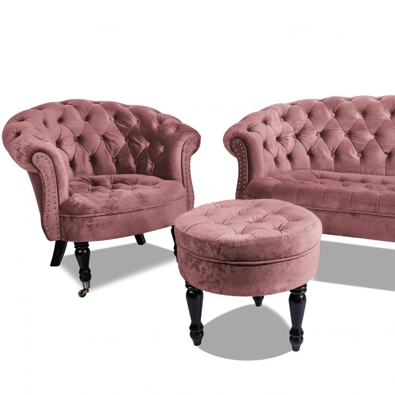 Фотьойл Честърфийлд Людовик, ръждиво розово кадифе